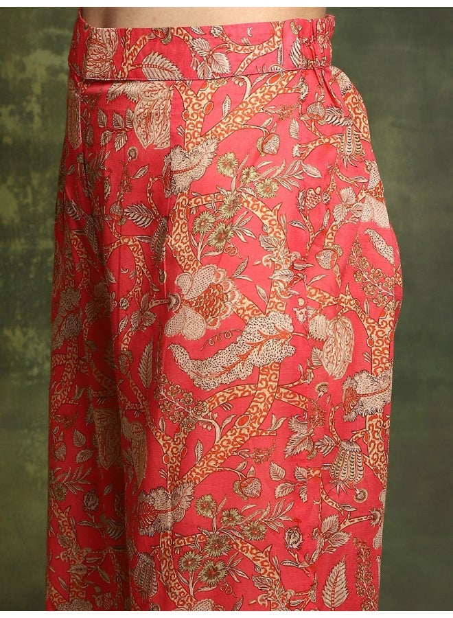 AKS Floral Printed V-Neck Regular Pure Cotton Kurta With Palazzos - Image 3