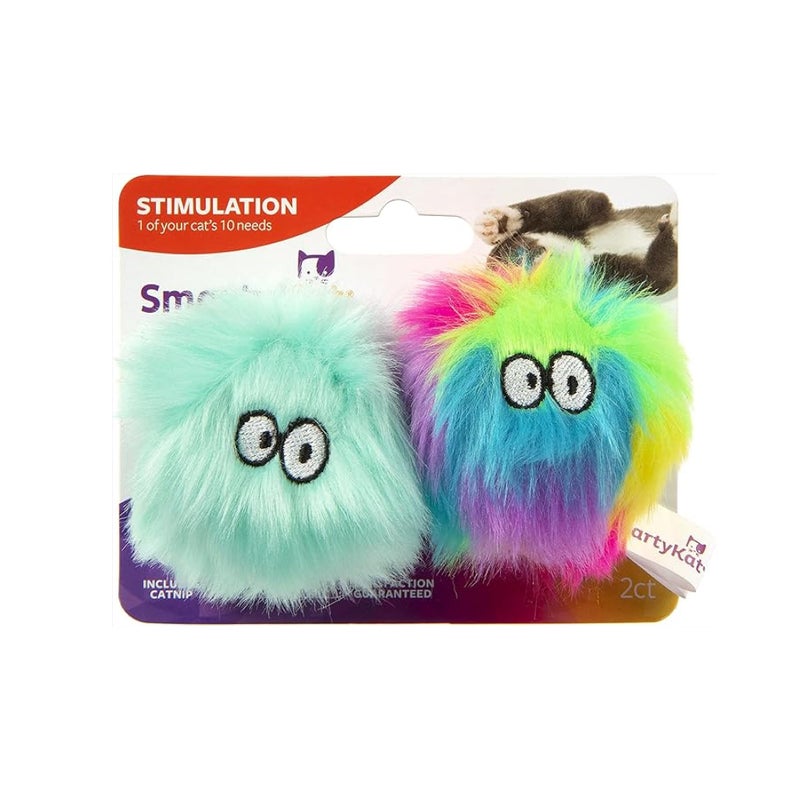SmartyKat (2 Count) Fuzzy Friends Plush Catnip Ball Cat Toys - Rainbow/Turquoise, 2 Count - Image 1