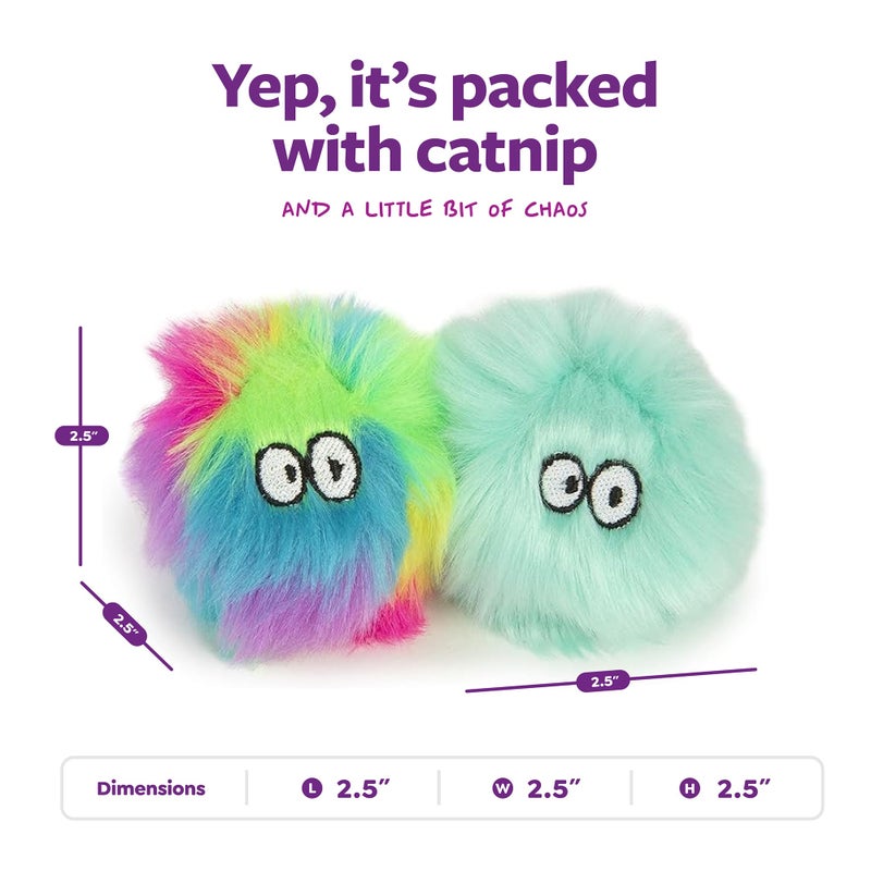 SmartyKat (2 Count) Fuzzy Friends Plush Catnip Ball Cat Toys - Rainbow/Turquoise, 2 Count - Image 3