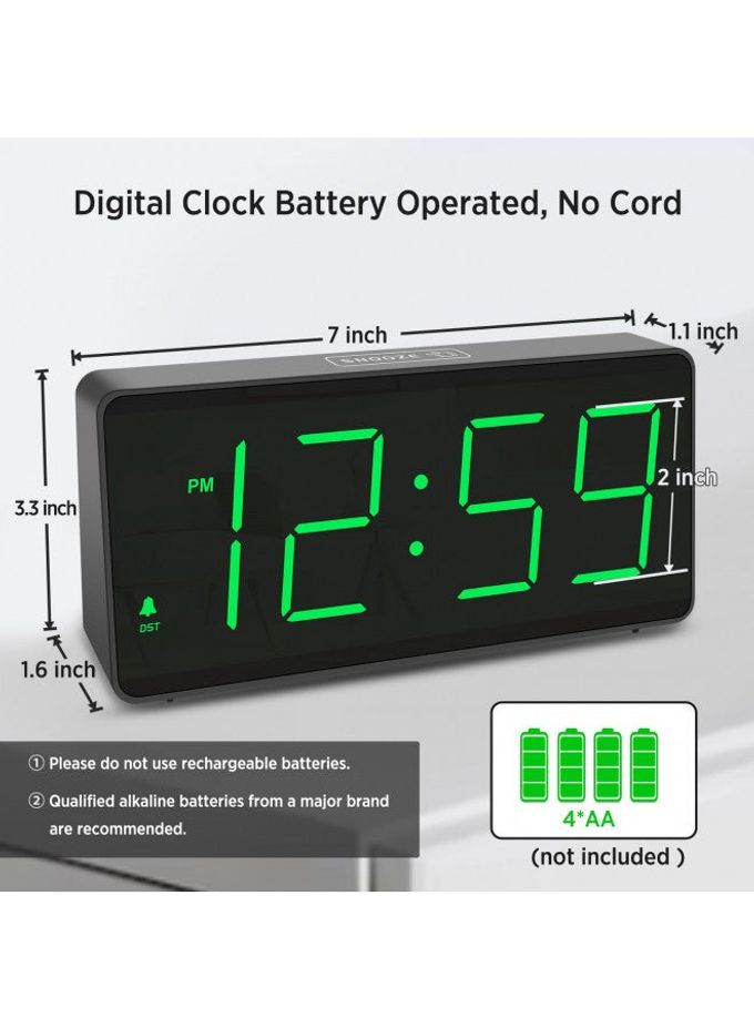 Peakeep Battery Operated Digital Clock, Alarm Clock for Bedrooms Cordless Large Big Numbers 4 Dimmers for Seniors, Adjustable Volume Loud Alarm Clock for Heavy Sleepers Adults (Green Digits) - Image 5