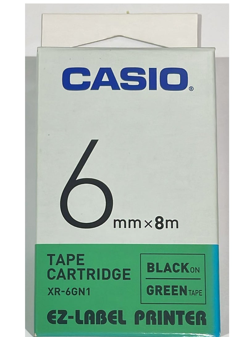 Casio tape cartridge black on green tape XR-6GN1