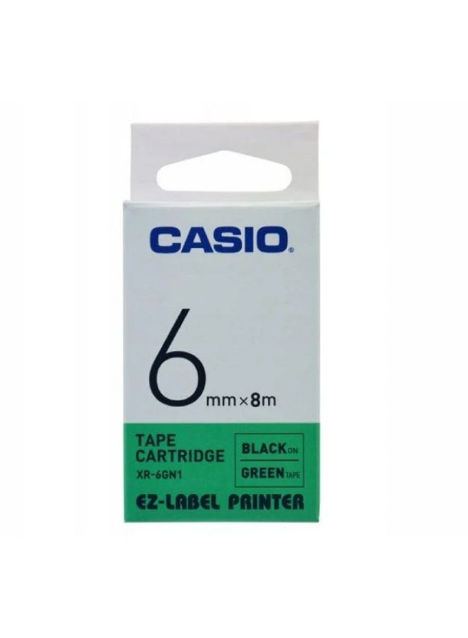 Casio tape cartridge black on green tape XR-6GN1 - Image 1