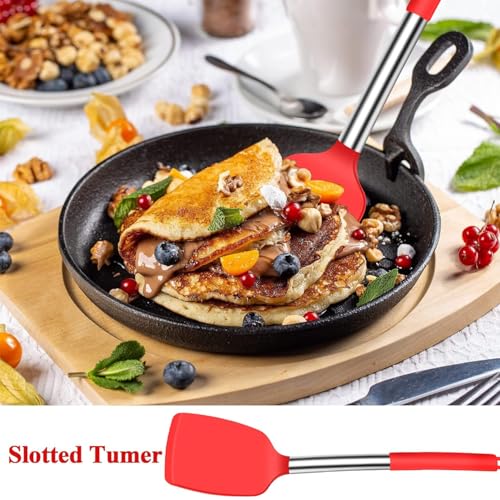 Carrot - Pack of 2 Silicone Solid Turner Spatula,Non Stick Slotted Kitchen Spatulas,High Heat Resistant BPA Free Cooking Utensils,Ideal Cookware for Fish,Eggs,Pancakes (RED) - Image 2