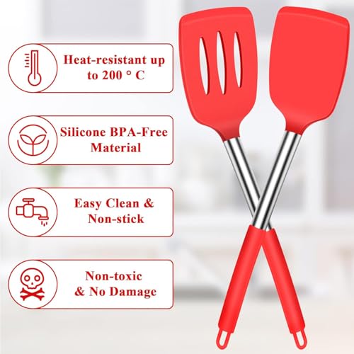 Carrot - Pack of 2 Silicone Solid Turner Spatula,Non Stick Slotted Kitchen Spatulas,High Heat Resistant BPA Free Cooking Utensils,Ideal Cookware for Fish,Eggs,Pancakes (RED) - Image 5