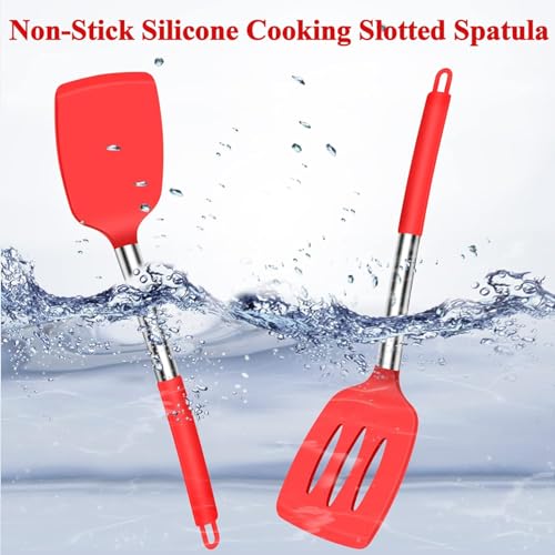 Carrot - Pack of 2 Silicone Solid Turner Spatula,Non Stick Slotted Kitchen Spatulas,High Heat Resistant BPA Free Cooking Utensils,Ideal Cookware for Fish,Eggs,Pancakes (RED) - Image 4