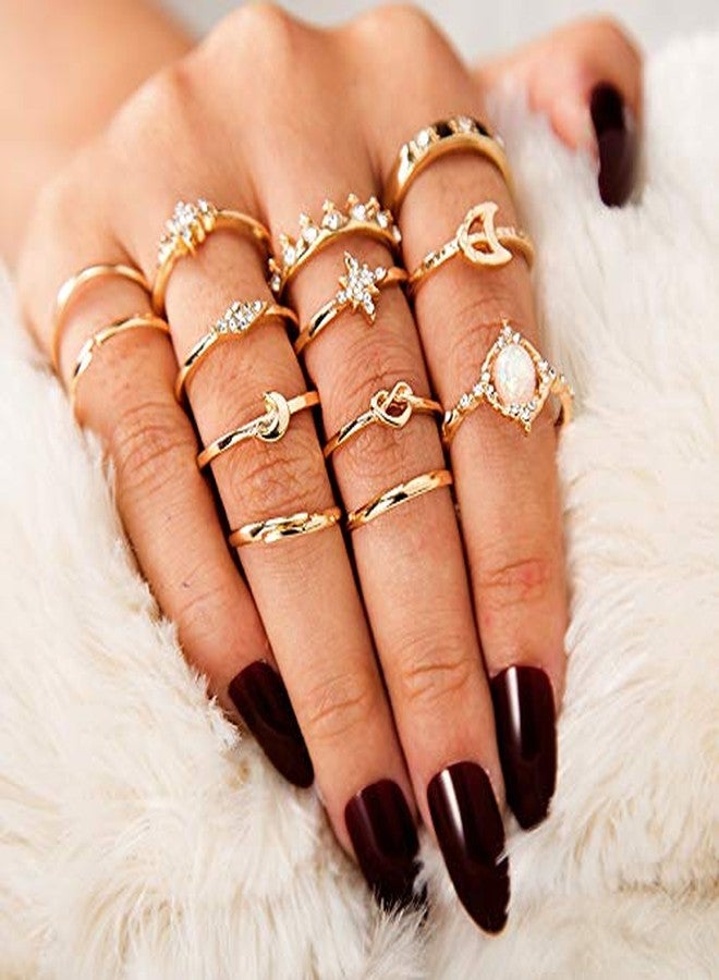 CSIYANJRY99 Boho Gold Rings for Women Star Moon Knuckle Ring Set,Vintage Stackable Midi Finger Rings Cute Trend Aesthetic Jewelry (C) - Image 3
