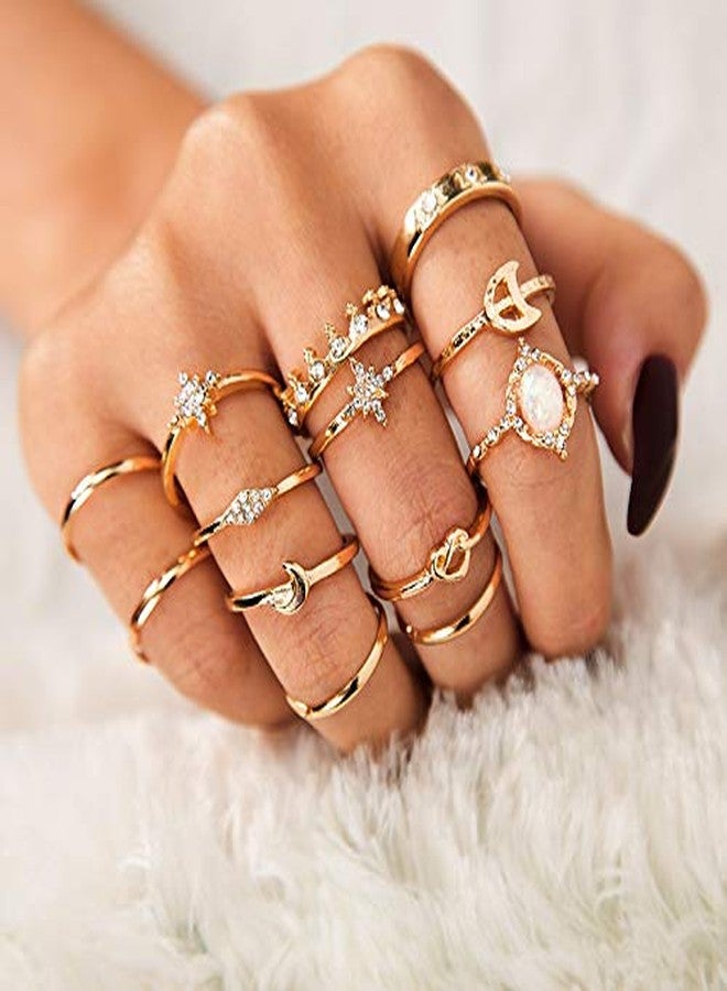 CSIYANJRY99 Boho Gold Rings for Women Star Moon Knuckle Ring Set,Vintage Stackable Midi Finger Rings Cute Trend Aesthetic Jewelry (C) - Image 4
