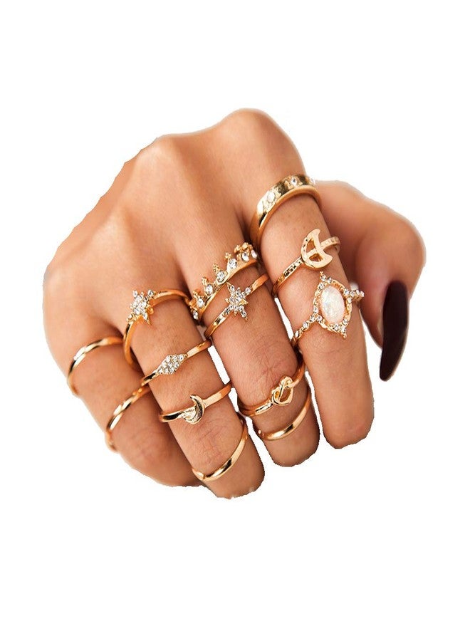 CSIYANJRY99 Boho Gold Rings for Women Star Moon Knuckle Ring Set,Vintage Stackable Midi Finger Rings Cute Trend Aesthetic Jewelry (C) - Image 1