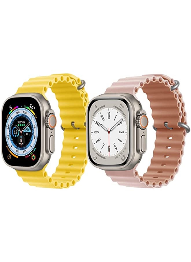 vesus - Silicone Ocean Band Strap for Apple Watch Ultra 8 49mm Yellow Single Color Strap with Pink/Beige Double Side Strap Set of 2 - Image 1