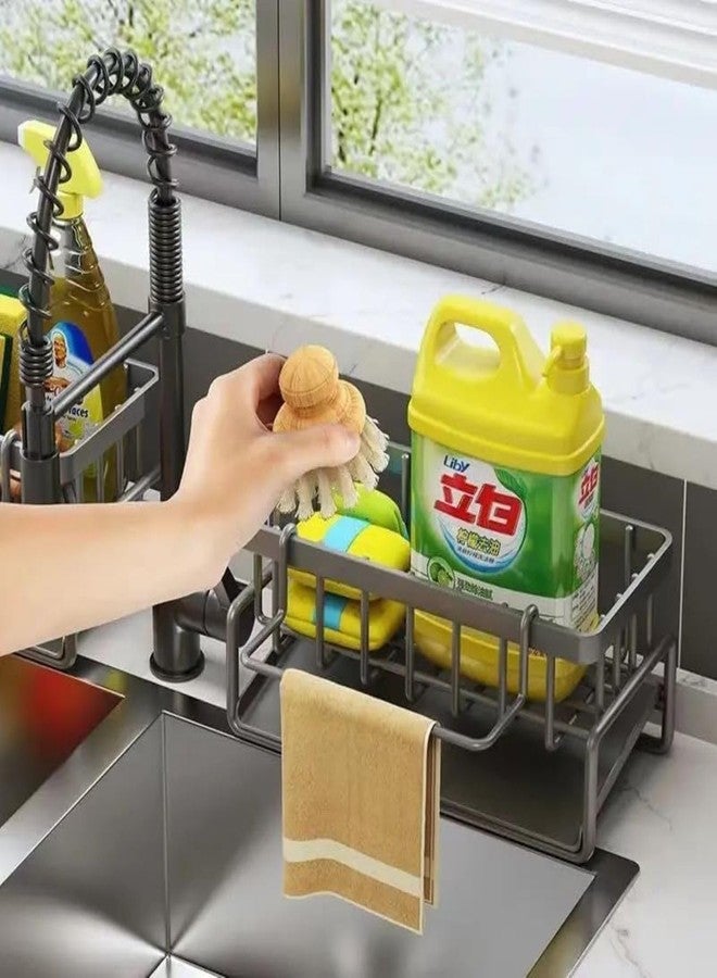 ABTER Kitchen Sink Sponge Holder Rack with Drain Tray and Detachable Cloth Hanging Bar for Countertop Use - Image 1