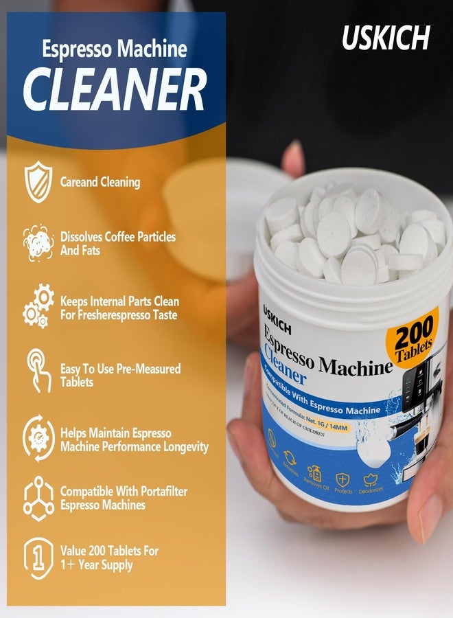 USKICH Espresso Machine Cleaning Tablets Descaling -200 Tablets, Compatible with Breville Barista Express, Gaggia, Delonghi, Jura, Philips - Universal Coffee Machine Cleaner Solution for Espresso Machines - Image 3