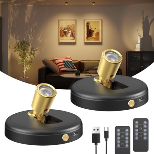 Zetunlo Spot Lights Indoor Led Spotlight Rechargeable Battery Wireless Up Lights Indoor Plants Tree Artwork Portrait Picture Display Accent Lighting for Home Decorators Homeowners Art Collectors2 Pack - Image 1