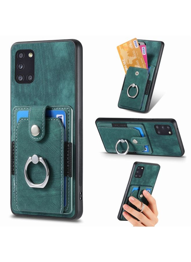 HuHa Case Cover For Samsung Galaxy A31 Retro Skin-feel Ring Card Wallet Phone Case Green 