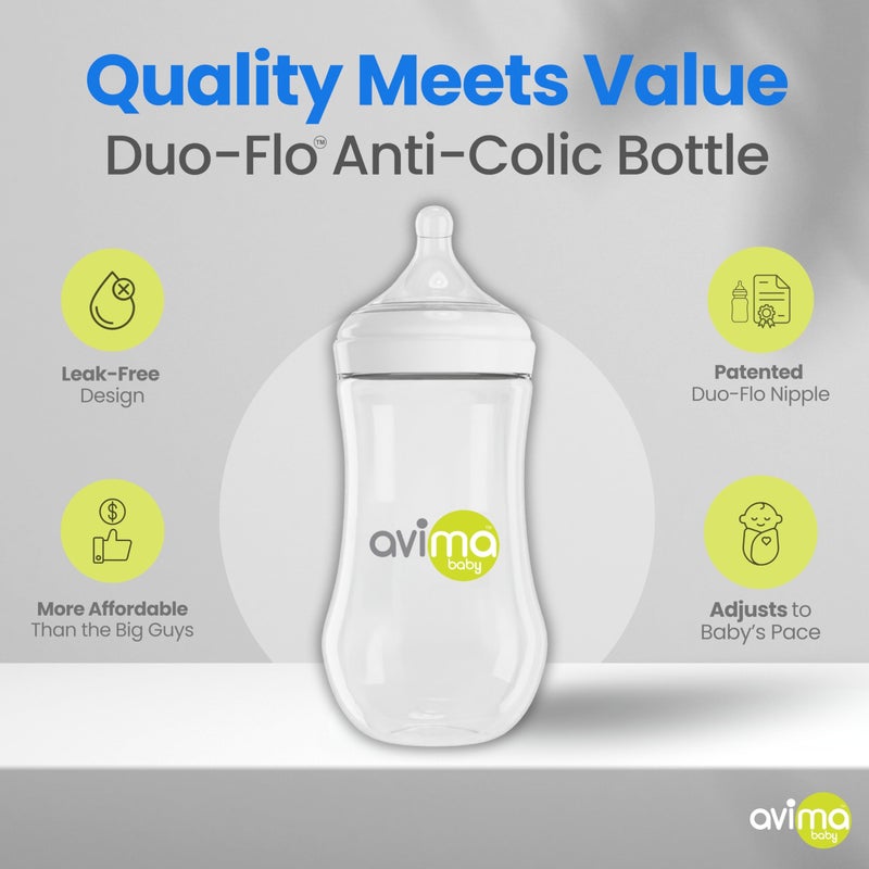 Avima Baby 12 oz Anti Colic Baby Bottles for Breastfed Babies - Fast Flow Nipples, Wide Neck Bottle, BPA Free - 9-12 Months, Stage 3 (Set of 3) - Image 4