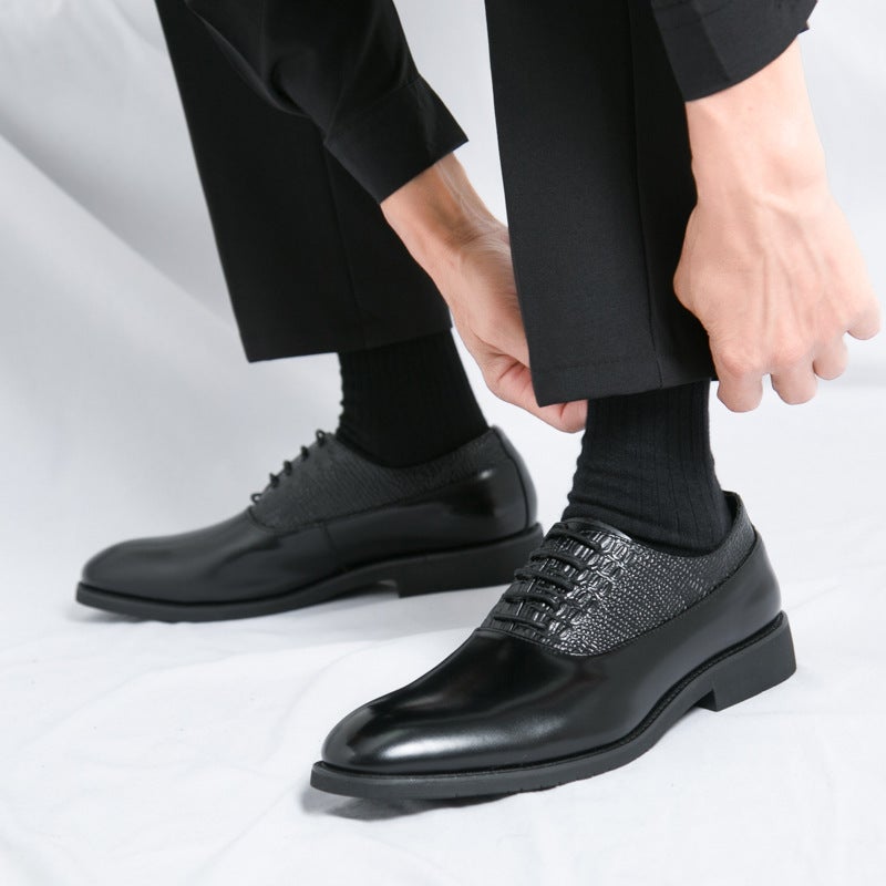 Large Size Men'S Lace-Up Pointed Leather Shoes Formal Business Casual Shoes British Style Derby Shoes Office Men'S Shoes - Image 4
