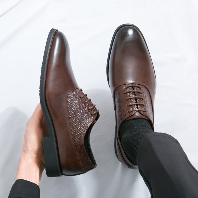 Large Size Men'S Lace-Up Pointed Leather Shoes Formal Business Casual Shoes British Style Derby Shoes Office Men'S Shoes - Image 1
