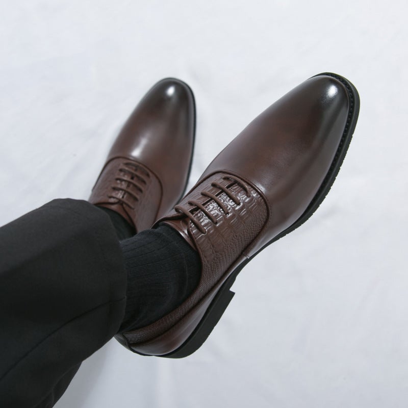 Large Size Men'S Lace-Up Pointed Leather Shoes Formal Business Casual Shoes British Style Derby Shoes Office Men'S Shoes - Image 3