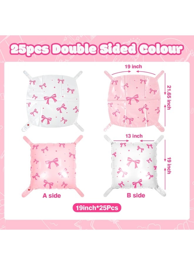 25PCS White & Pink Square Foil Balloons Wall Backdrop – Double-Sided Pearl White & Light Pink Bow Print Balloons for Birthday, Wedding, Baby Shower & Anniversary Party Decorations - Image 2