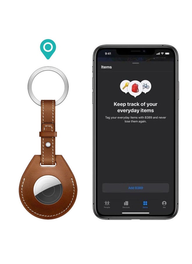 Generic - Suitable For Apple Airtag Protective Case Keychain Cowhide Protective Case Anti-lost Case Air Tag Positioning Collar-Color:B Section Black-Applicable Model:airtag Protective Sleeve - Image 1