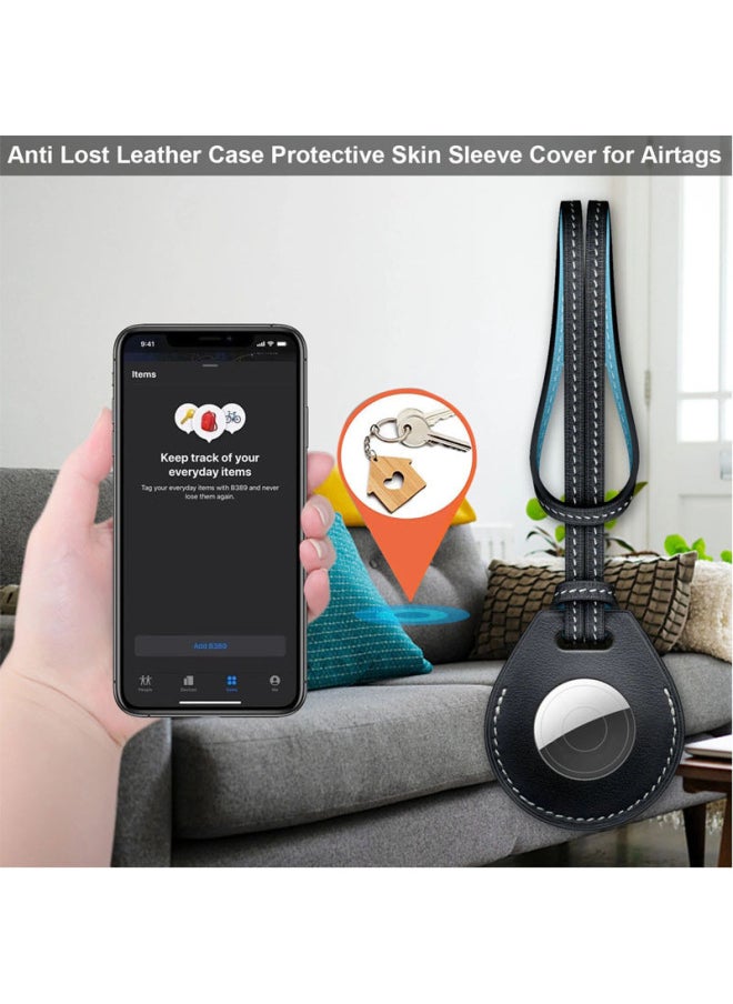 Generic - Suitable For Apple Airtag Protective Case Keychain Cowhide Protective Case Anti-lost Case Air Tag Positioning Collar-Color:B Section Black-Applicable Model:airtag Protective Sleeve - Image 1