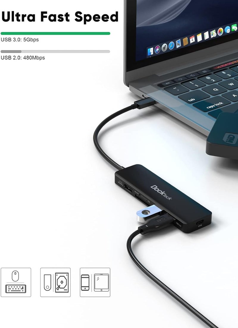 Dockteck USB C Hub HDMI PD Adapter for MacBook Air/Pro, Surface Pro 7/8, XPS and More, Dockteck 6-in-1 Type C Hub with 4K 60Hz, 100W PD, SD & microSD Card Reader, 2 USB 3.0 Data 5Gbps - Image 5