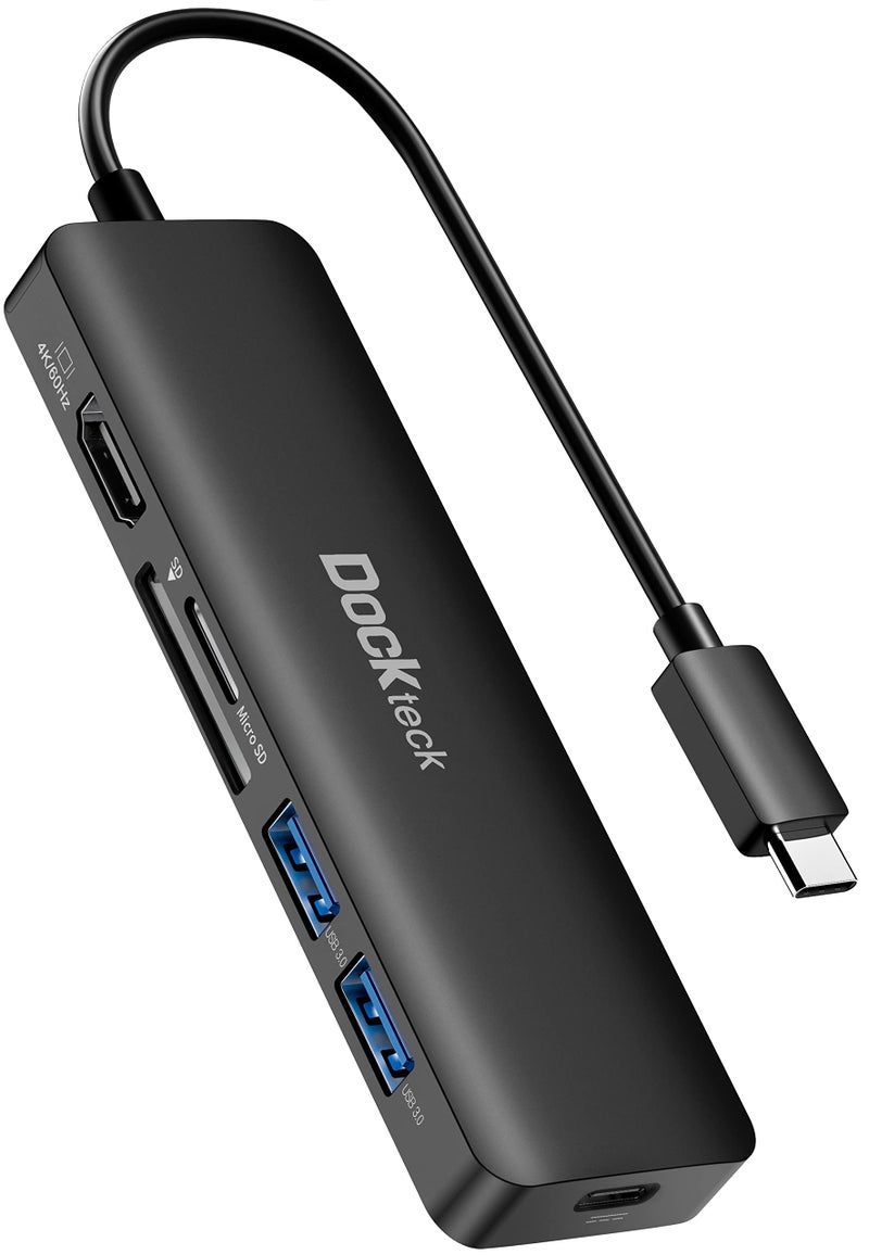 Dockteck USB C Hub HDMI PD Adapter for MacBook Air/Pro, Surface Pro 7/8, XPS and More, Dockteck 6-in-1 Type C Hub with 4K 60Hz, 100W PD, SD & microSD Card Reader, 2 USB 3.0 Data 5Gbps - Image 1