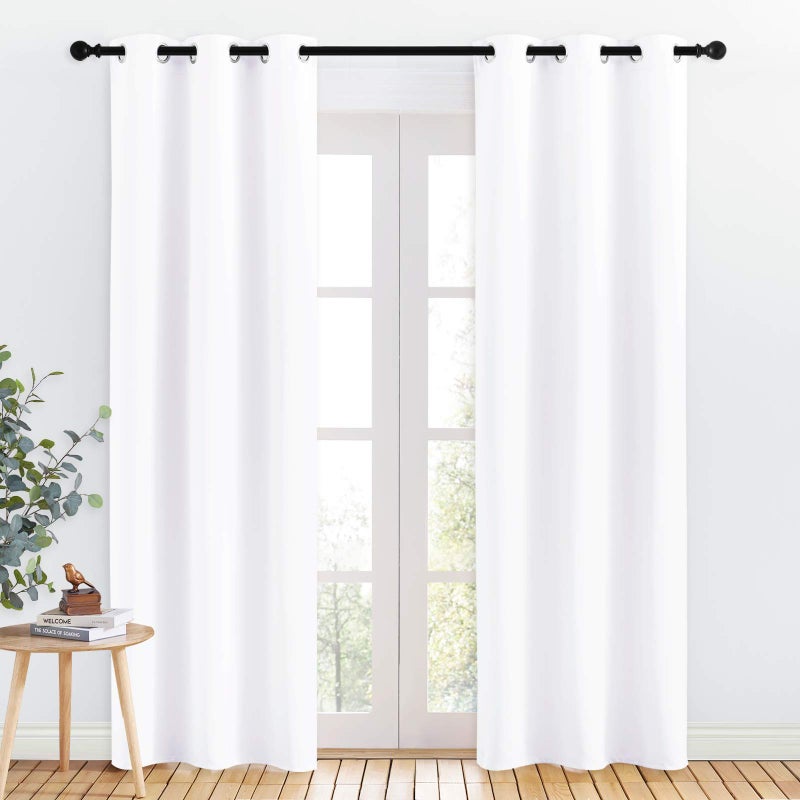 NICETOWN 50 Light Blocking Curtain Panels for Bedroom Home Decoration EasyCare Solid Grommet DraperiesDrapes Window Covering for Kitchen 2 Panels 34 by 84 White