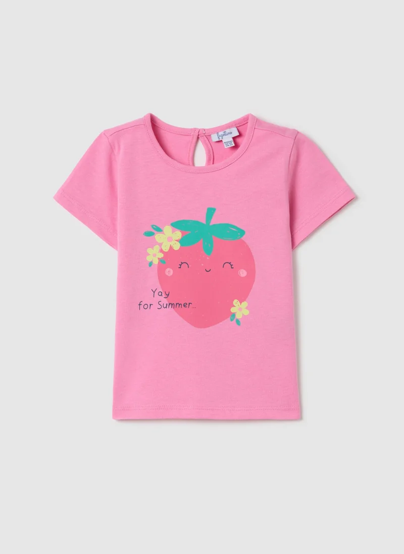 او في اس Cotton T-Shirt With Strawberry Print