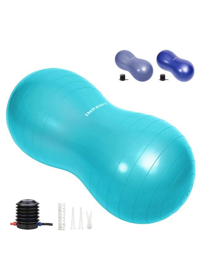 INPANY Peanut Ball - Anti Burst Exercise Ball for Labor Birthing, Physical Therapy for Kids, Core Strength, Home & Gym Fintness (Include Pump) Cyan - Image 1