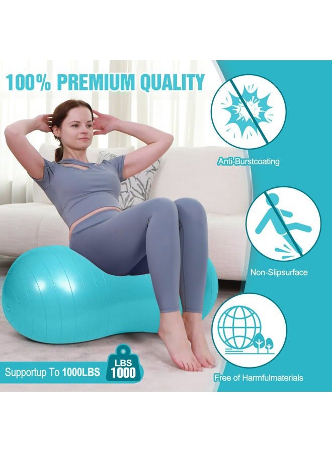 INPANY Peanut Ball - Anti Burst Exercise Ball for Labor Birthing, Physical Therapy for Kids, Core Strength, Home & Gym Fintness (Include Pump) Cyan - Image 3