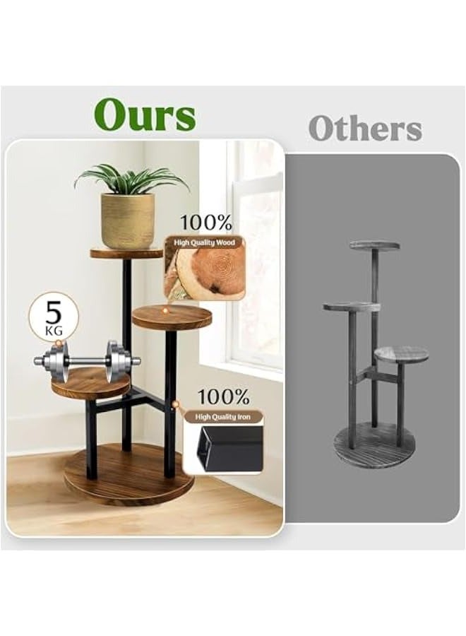 ميكسد حامل نباتات من 3 طبقات من بابوريتش، رف نباتات زاوية خشبي، رف عرض للنباتات المتعددة، حامل وعاء زراعة بنمط عصري، لغرفة المعيشة والشرفة والحديقة والفناء (خشب الجوز) - Image 5