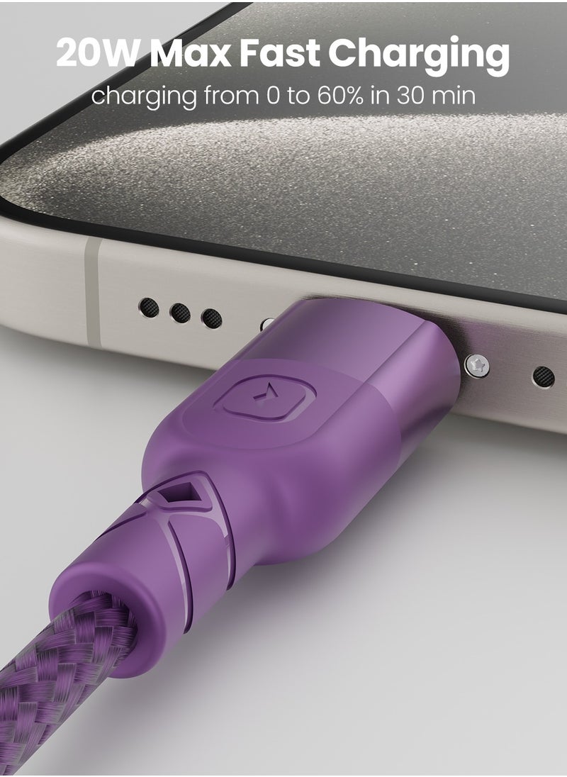 Moxedo - Moxedo 4 in 1 Charging Cable 60W Power Delivery Interchangeable USB-A/USB-C to USB-C/Lightning 1.2 Meters Braided Nylon Cable Compatible for Android/iPhone 15/14/13/12/11 Pro Max, iPad (Purple) - Image 1