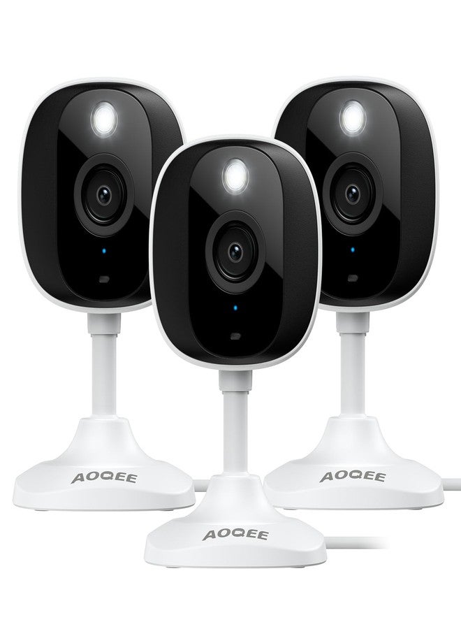 AOQEE 2K Cameras for Home Security-Outdoor/Indoor Camera for Dog/Cat/Pet/Nanny/Baby, Color Night Vision, White Light, Siren, 24/7 SD Recordings, Works with Alexa/Google Home, C1 (C1-White-3pack-2.4G) - Image 1