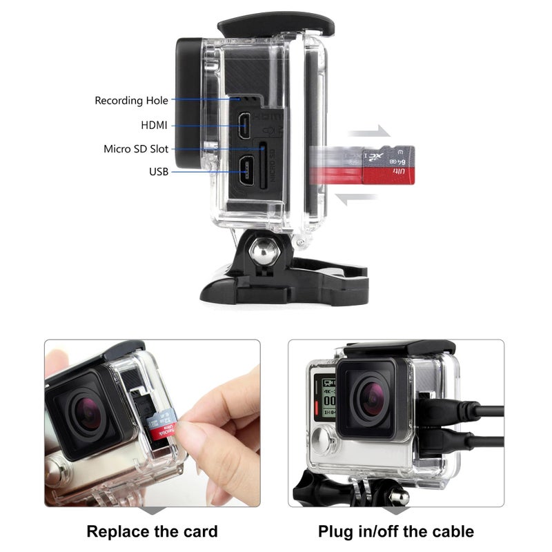 SOONSUN Side Open Protective Skeleton Housing Case for GoPro Hero 4 Black, Hero 4 Silver, Hero 3+, Hero 3 Cameras – LCD Screen Touchable and Charging Without Removing The Housing Case - Image 2