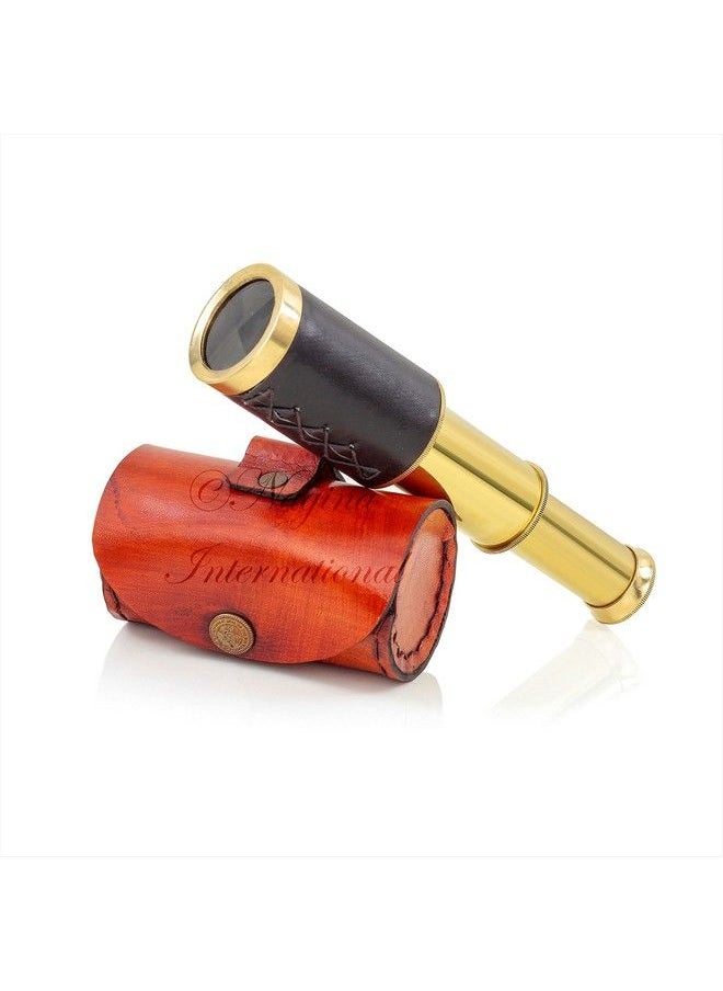 Nagina International 6" Solid Brass Quality Handcrafted Spyglass Telescope Set With Brown Carry Bag To Complete Your Collection  - Image 2