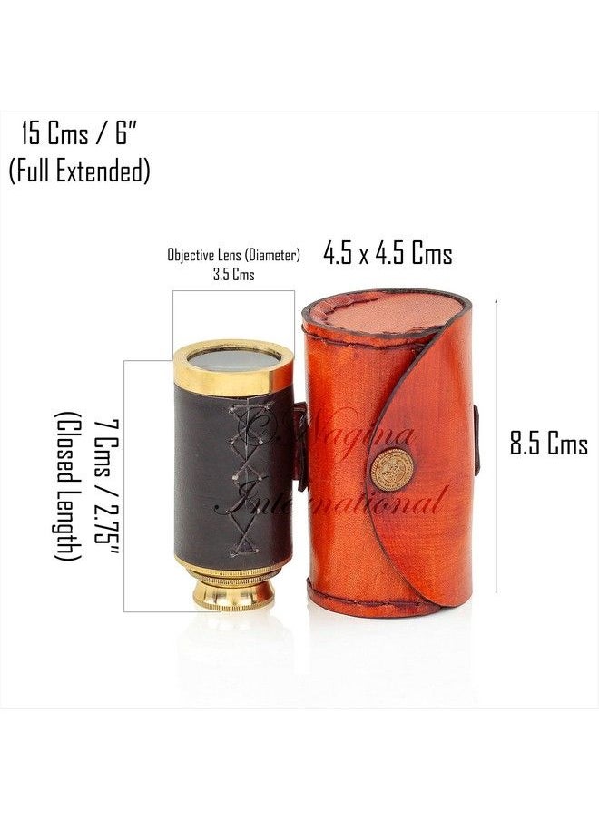 Nagina International 6" Solid Brass Quality Handcrafted Spyglass Telescope Set With Brown Carry Bag To Complete Your Collection  - Image 3