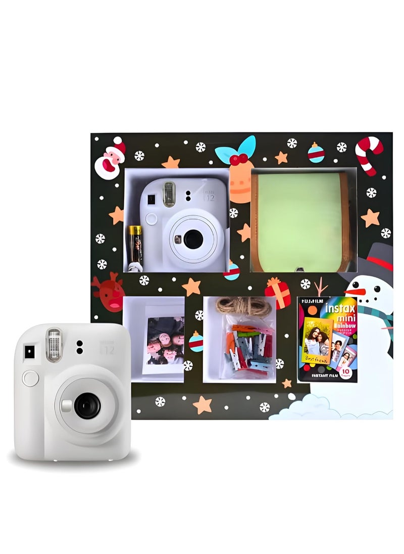 Instax Mini 12  Christmas Gift Box – White Instant Mini 12 Camera with Green Case, Rainbow Mini Film, Photo Frame, Pegs and Batteries – Perfect Christmas Gift for Kids, Teens, and Adults  - Image 1