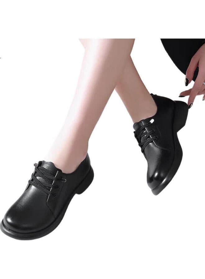 Strongman Comfortable Soft Leather Casual Women'S Shoes Top Layer Cowhide Women'S Single Shoes Wide Head Not Easy To Squeeze Feet Jda73271 Black 37 - Image 3