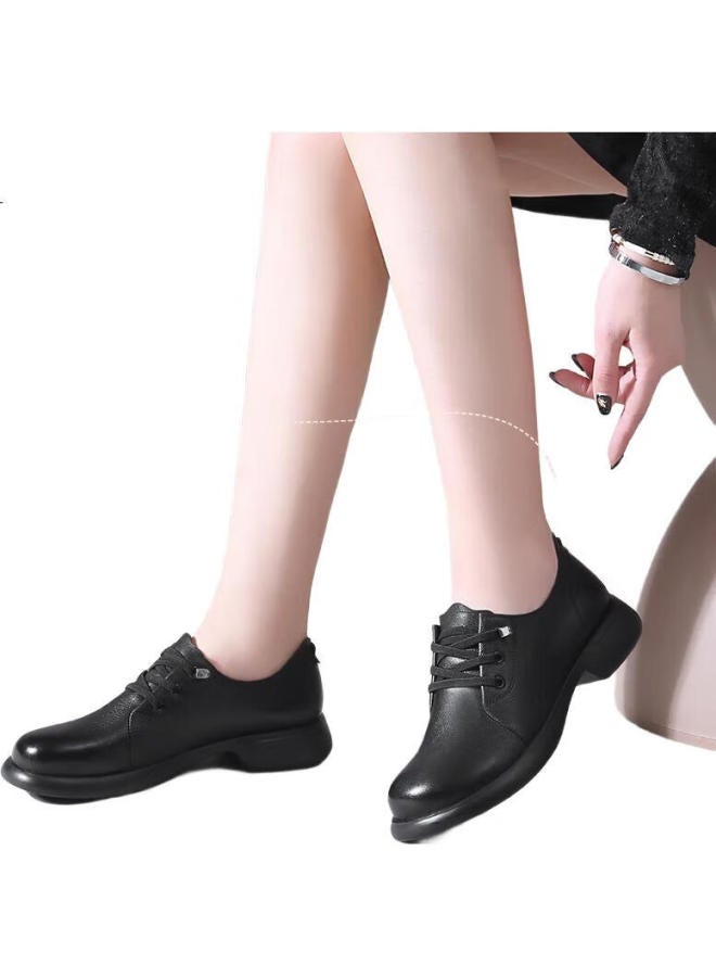 Strongman Comfortable Soft Leather Casual Women'S Shoes Top Layer Cowhide Women'S Single Shoes Wide Head Not Easy To Squeeze Feet Jda73271 Black 37 - Image 1