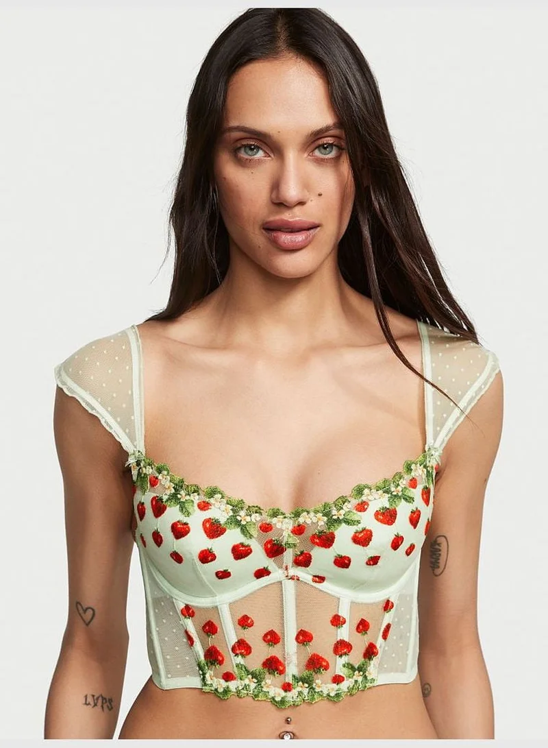 Victoria's Secret Strawberry Embroidery Cap-Sleeve Corset Top