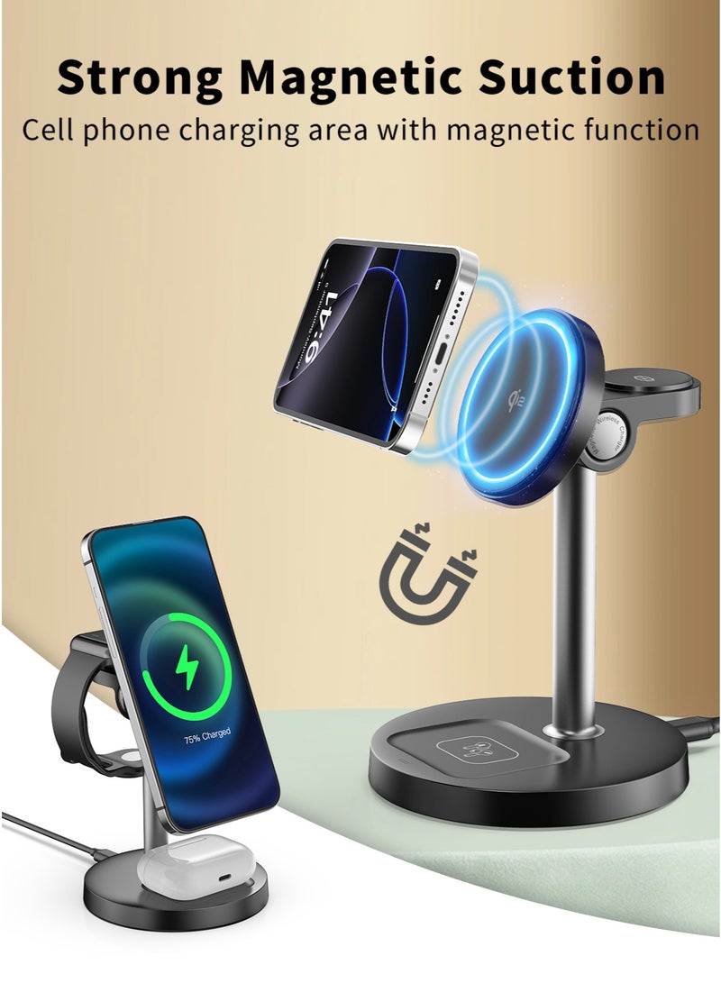 TONEOF 15W Wireless Charger for iPhone, 3 in 1 Foldable Charging Station for Multiple Devices, Charging Stand for Magsafe, Qi2 Certified, Strong Magnetic Attraction, Adjustable Angle, for iPhone 17/16/15/14, Apple Watch, AirPods - Image 2