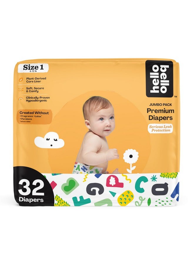 Hello Bello Premium Baby Diapers Size 1 I 32 Count Of Disposable, Extra-Absorbent, Hypoallergenic Baby Diapers With Snug And Comfort Fit I Alphabet Soup  - Image 1