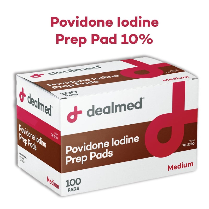 Dealmed وسادة تحضير بوفيدون يود 10% من ديلمد - عبوات مختومة فردياً مثالية للعناية بالجروح وحقائب الإسعافات الأولية المحمولة، 100/علبة (عبوة من 1) - Image 4