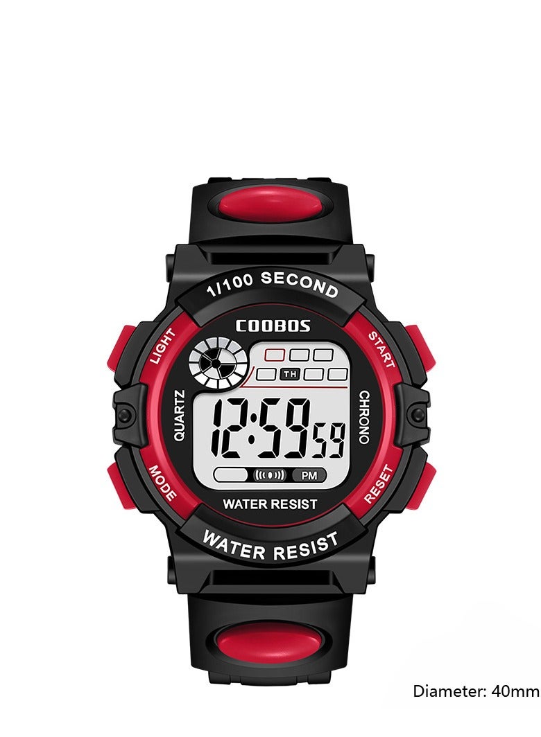 COOBOS Kids Water Resistant Rubber Digital Boy's Watch,40mm Waterproof Rubber Digital Watch for Children, Shockproof 30M Swim Safe, LED Night Light (Red) - Image 1