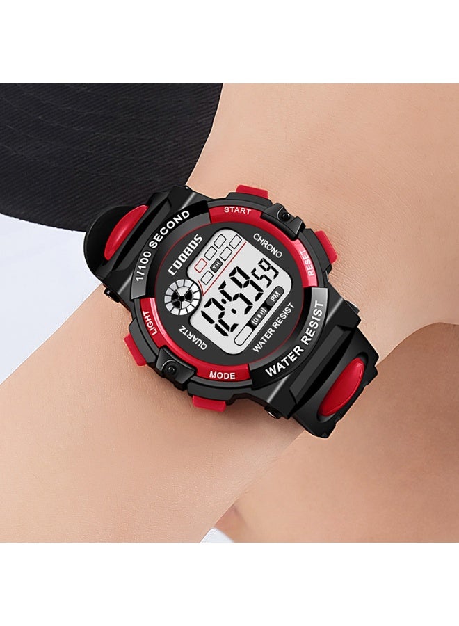 COOBOS Kids Water Resistant Rubber Digital Boy's Watch,40mm Waterproof Rubber Digital Watch for Children, Shockproof 30M Swim Safe, LED Night Light (Red) - Image 3