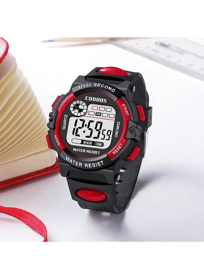 COOBOS Kids Water Resistant Rubber Digital Boy's Watch,40mm Waterproof Rubber Digital Watch for Children, Shockproof 30M Swim Safe, LED Night Light (Red) - Image 2