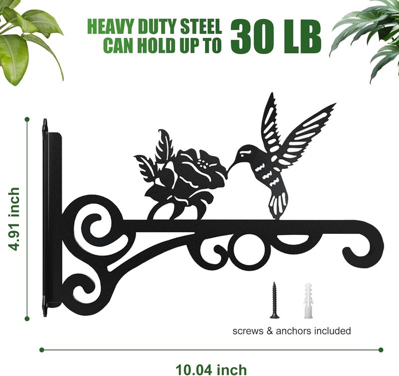 RANRTI 2-Pack 10 Inch Aesthetic Plant Hangers Outdoor – Metal Hanging Plant Bracket with Beautiful Hummingbird Pattern – Heavy Duty Plant Hooks for Hanging Plants, Bird Feeder, Wind Chime, Lantern - Image 3