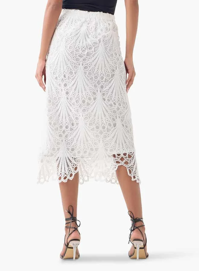 2Xtremz 2Xtremz Lace Textured Midi Skirt with Zip Closure