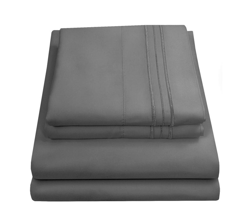 Sweet Home Collection Full Size Sheet Sets  Breathable Luxury Sheets with Full Elastic  Secure Corner Straps Built In  1800 Supreme Collection Extra Soft Deep Pocket Bedding Set Sheet Set Full Gray  - Image 1