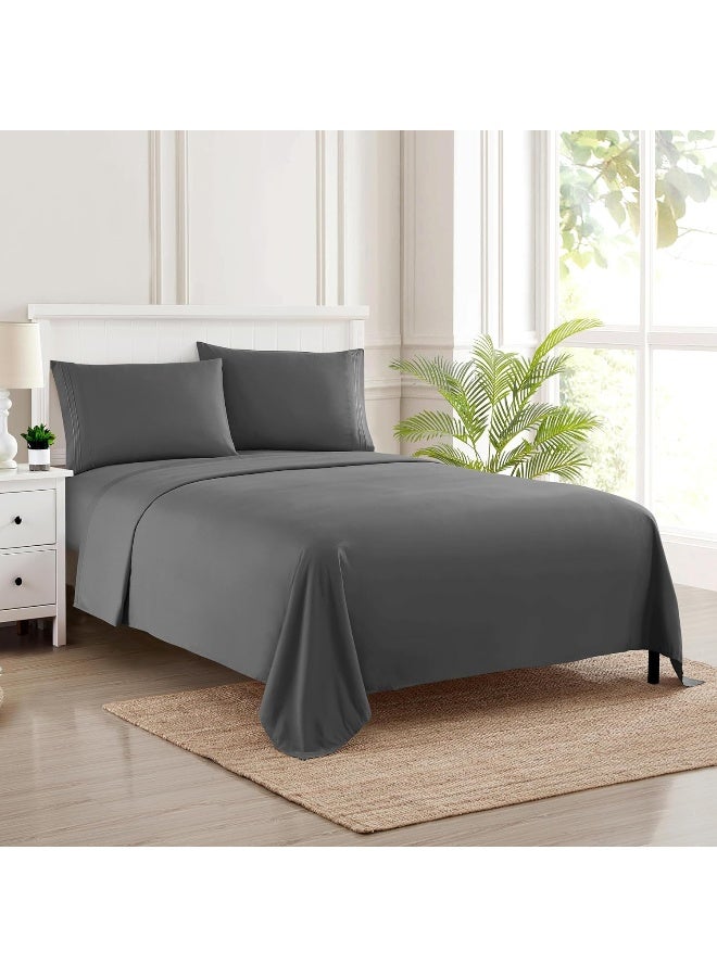 Sweet Home Collection Full Size Sheet Sets  Breathable Luxury Sheets with Full Elastic  Secure Corner Straps Built In  1800 Supreme Collection Extra Soft Deep Pocket Bedding Set Sheet Set Full Gray  - Image 3